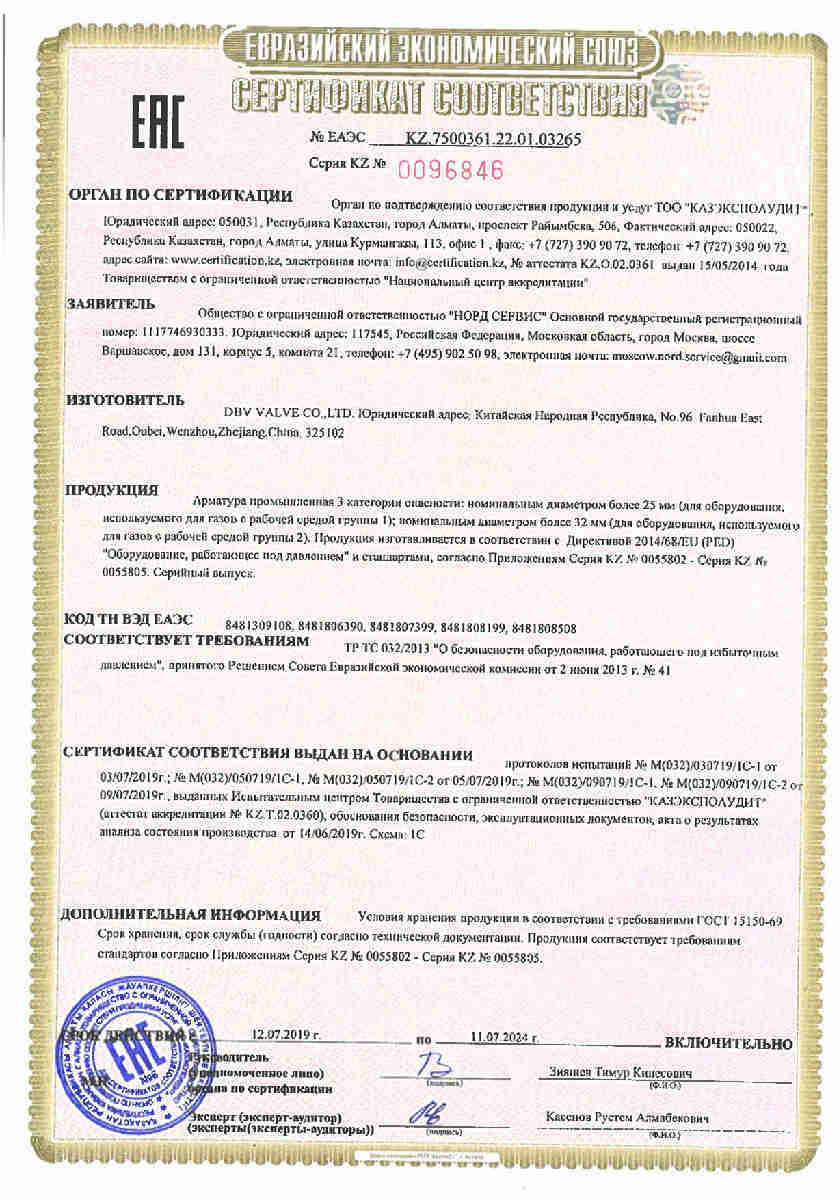 DBV 032 CUTR COC certificate